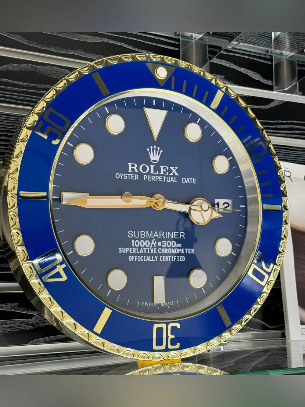 SUBMARINER Bluesy Wall Clock | Yellow Gold Bezel Insert & Blue Dial